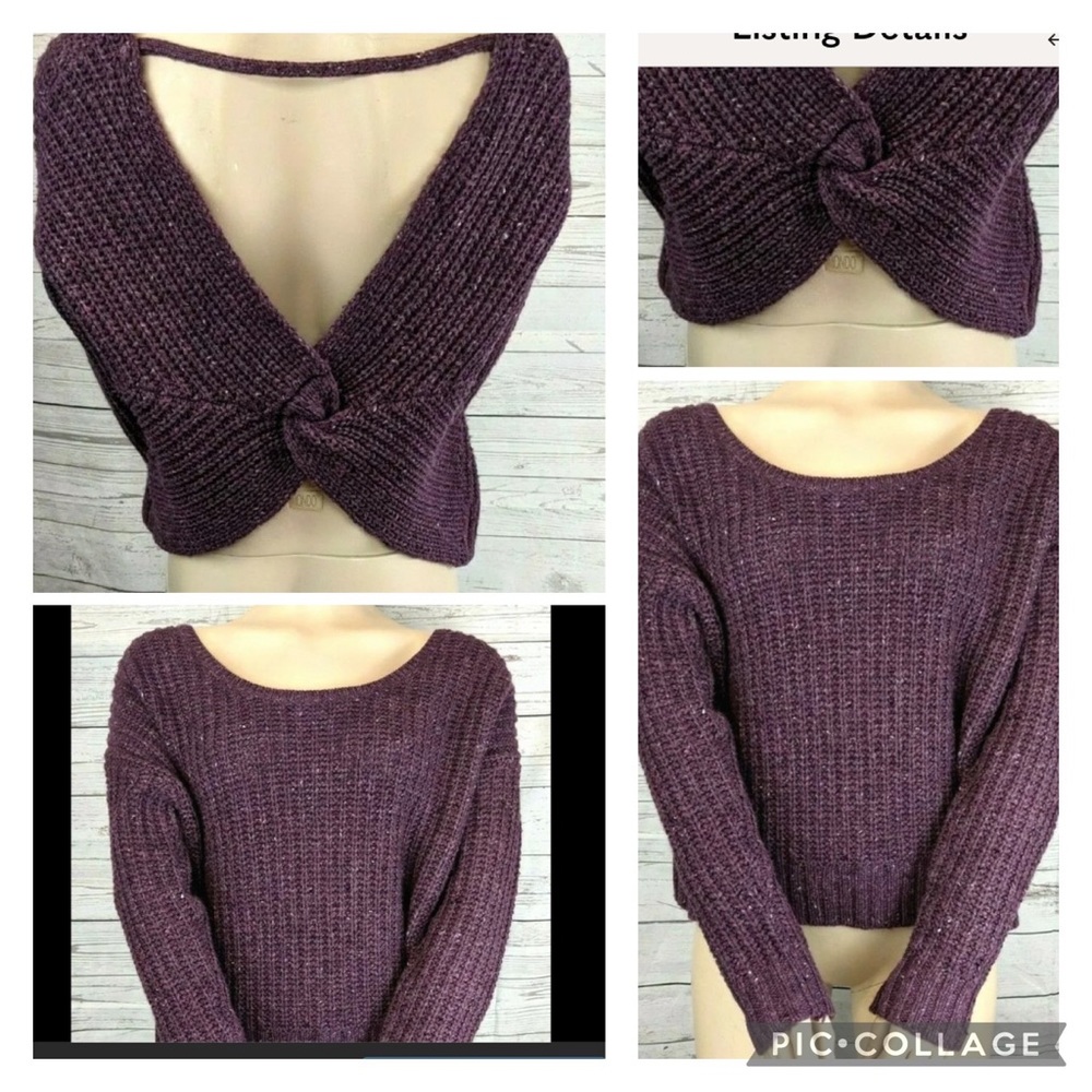 NWT Kaisley Open Back Crop Purple Chunky Knit Sweater Size Small